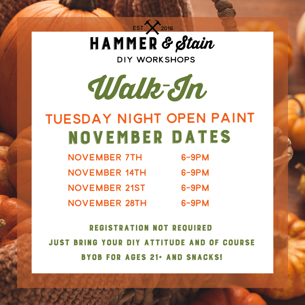 11/7/23 Tuesday Night Open Paint 6pm-9pm