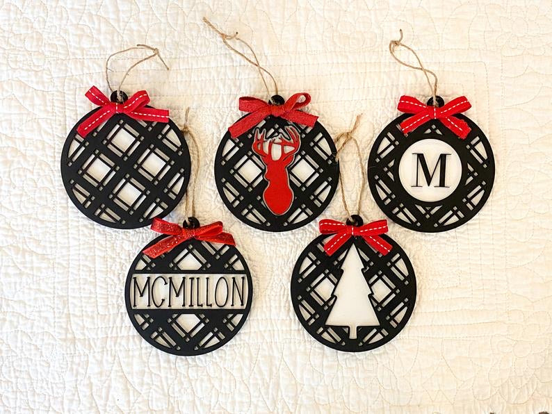 Plaid Ornaments (set of 5)